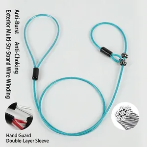 Close-up detail of heavy-duty steel wire dog slip lead with protective plastic coating