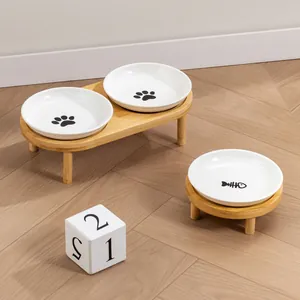 Gamelles surélevées en céramique de 6 pouces avec supports en bambou pour chats