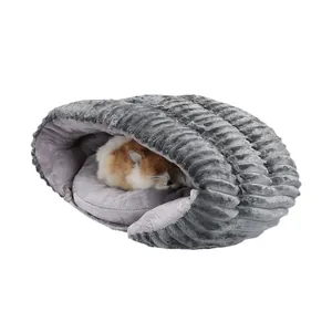Cozy grey slipper-shaped plush pet bed with ribbed texture for small cats or dogs