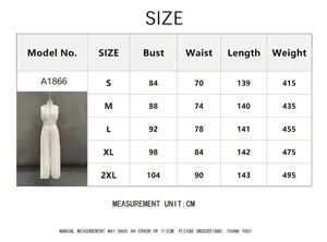Detaillierte Größentabelle für den weißen Falten-Halter-Jumpsuit mit Maßen in cm