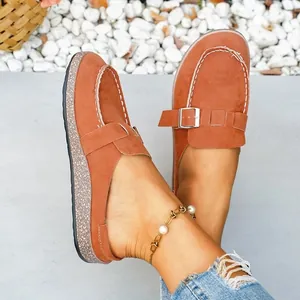 Faux suede mules with metallic buckle and thick textured sole for casual outdoor wear