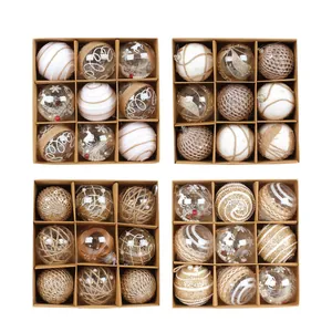 Set de 36 bolas de Navidad con detalles de yute, perlas y motivos de renos decorativos