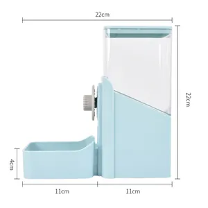 Automatic pet feeder for cages with 22cm total height, blue and clear plastic design