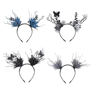 Set of 4 Gothic Halloween headbands featuring branches, butterflies, and ghost hand motifs