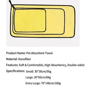 Yellow microfiber pet towels set in three different sizes for dogs and cats.