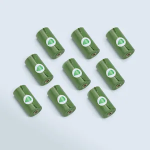 9 rolls of green degradable scented pet waste bags with leaf icon logo