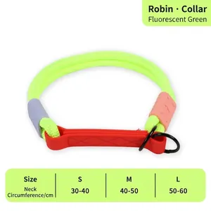 Größentabelle für neongrünes Hundehalsband mit Halsumfang für die Größen S, M, L.
