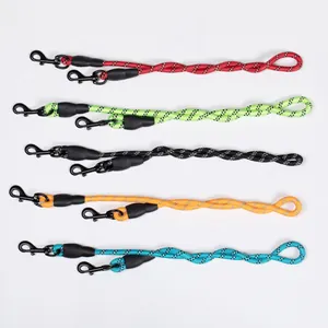 Reflective nylon double dog leash coupler available in five colors for anti-tangle walking