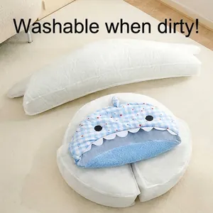 Cozy shark-themed pet bed set with removable and washable white interior padding