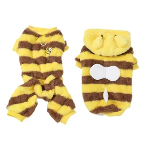 Bee-themed dog onesie and hoodie made of warm thick fleece for small pets