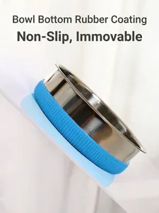 Cuenco antideslizante de acero inoxidable con base de goma azul para gatos y perros pequeños