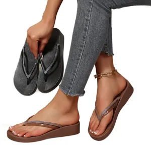 Modische Strass-Keil-Flip-Flops für Damen mit dicken, rutschfesten Plateausohlen