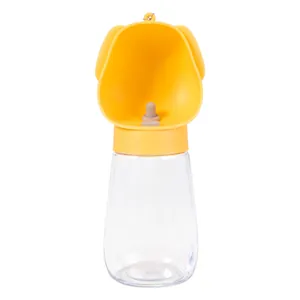 Portable dog water bottle for travel with yellow bowl and clear leak-proof flask