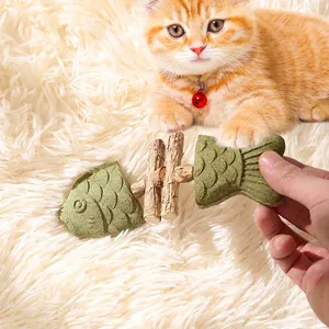 Fish bone catnip and silvervine chew toy for cat dental care