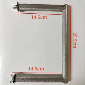 Detail view of stainless steel parrot perch with 25.5cm and 14.5cm dimensions.