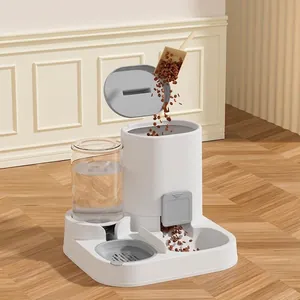 2-in-1 automatic pet feeder and waterer station with gravity water tank and double bowls
