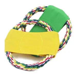 Durable colorful cotton rope and canvas dog flying disc toy for outdoor training.