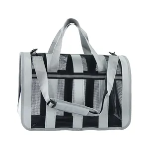 Large breathable foldable pet carrier bag with shoulder strap for cats and dogs