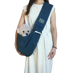 Comfortable navy blue single shoulder pet sling carrier for small dogs and cats