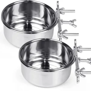 Stainless Steel Parrot Bird Food Water Bowl Cup With Screw Mount For Cage Anti-Spill Pet Feeder Bowl For Small Animals Finches Hamsters