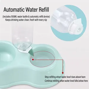 Dispensador automático de agua para mascotas con botella de 500ml y diseño de doble tazón