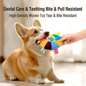 Durable colorful plush frisbee toy for dogs interactive training and teeth cleaning molar