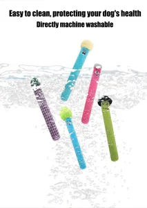 Detailed view of washable plush dog toys underwater showing easy cleaning feature