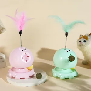 Juguete interactivo para gatos con forma de pulpo con pluma de resorte y bola de hierba gatera