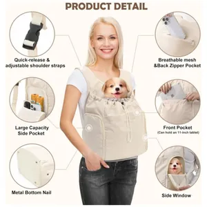 Detailed features of breathable pet carrier backpack with pockets and adjustable straps