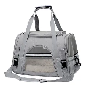 Borsa Trasportino Portatile per Gatti e Cani Piccola Taglia Rete Traspirante Pieghevole per Viaggio con Tracolla Regolabile Grigio Rosa Blu
