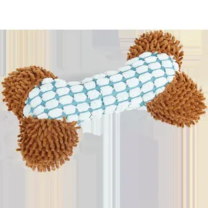 Langlebiges Plüsch-Hundespielzeug in Knochenform mit Quietschfunktion für Welpen.