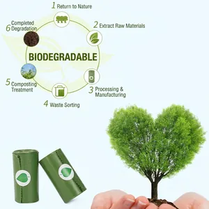 Scented biodegradable pet waste bags with eco-friendly cycle graphic and heart tree