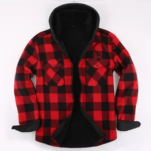 Chemise à carreaux rouge et noir pour homme avec capuche et doublure polaire d'hiver