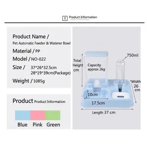 Distributeur automatique 2-en-1 de nourriture et d'eau pour chats et chiens bleu