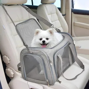 Portable breathable pet carrier travel bag with mesh for small dogs and cats in grey