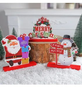 Wooden Christmas desktop decoration set featuring Santa Claus, Snowman and gift boxes