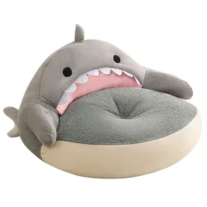 Cute shark shaped plush pet sofa bed for small dogs and cats with soft comfort cushion
