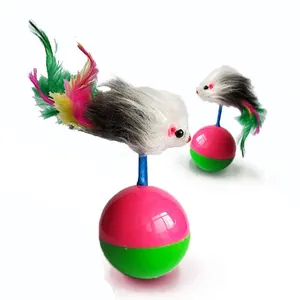 Jouet pour chat culbuto interactif avec souris à plumes et base colorée