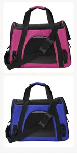 Breathable portable pet carrier for cats and small dogs in vibrant pink and blue
