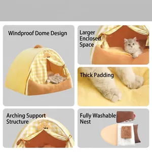 Cozy enclosed pet tent bed for cats and dogs, detachable and washable four seasons house