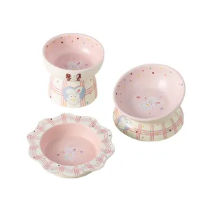 Set di ciotole in ceramica rosa per animali con simpatico motivo a coniglio per gatti
