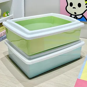 Arenero para gatos semicerrado minimalista de plástico en colores verde y azul pastel