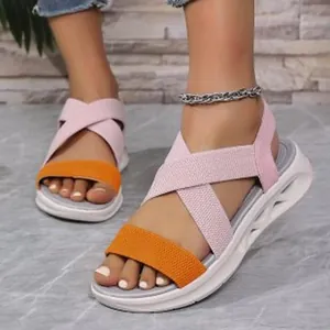Sandales compensées à plateforme confortables avec brides élastiques roses et orange