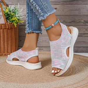 Bequeme Damen-Sandalen aus Fly-Knit mit dicker Sohle und Peep-Toe-Design für die Freizeit
