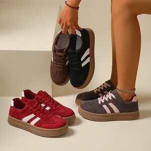 Women's Retro German Army Trainers GAT Sneakers PU Leather Contrast Stripes Gum Sole Breathable Comfortable Flat Board Shoes