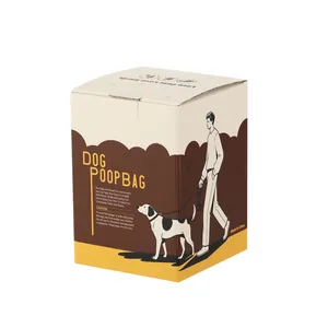 Detail view of the packaging box for eco-friendly recycled material dog poop bags.