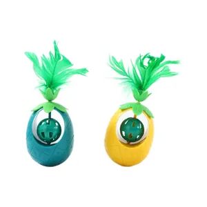 Pineapple Shaped Interactive Tumbler Cat Toy Plastic Pet Toy With Feather And Bell Catnip Ball For Indoor Cats Self-playing