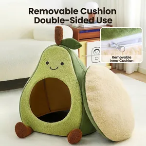Maison de tente premium en forme d'avocat pour chats avec coussin lavable amovible