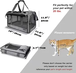 Foldable breathable pet carrier dimensions and cat measurement guide for pets under 20 lbs