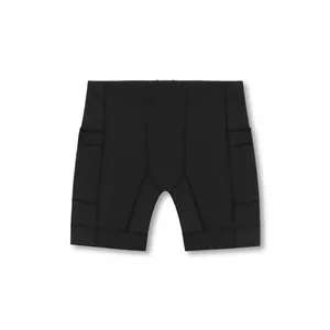 Close-up of black quick-dry compression shorts for men featuring side storage pockets